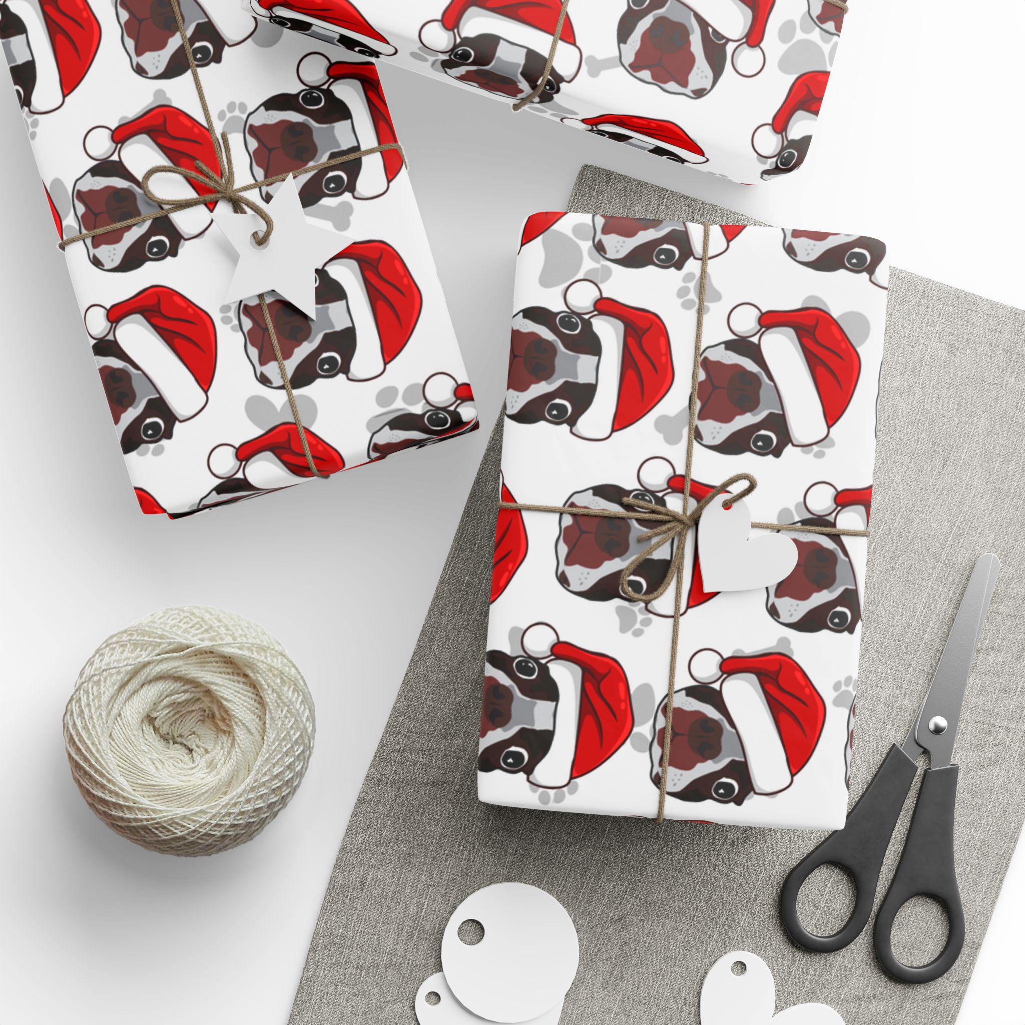 Boston Terrier Wrapping Paper, Santa Holiday Gift Wrap for Christmas, Festive Gift Wrap, Cute Dog Wrapping Paper, Christmas Wrapping