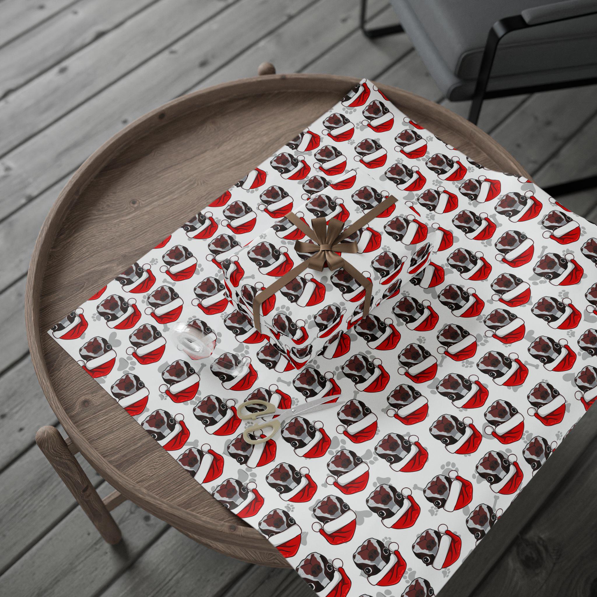 Boston Terrier Wrapping Paper, Santa Holiday Gift Wrap for Christmas, Festive Gift Wrap, Cute Dog Wrapping Paper, Christmas Wrapping